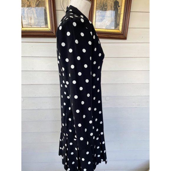 Vintage 1980s Black White Polka Dot Pleated Dress - Picture 9 of 12